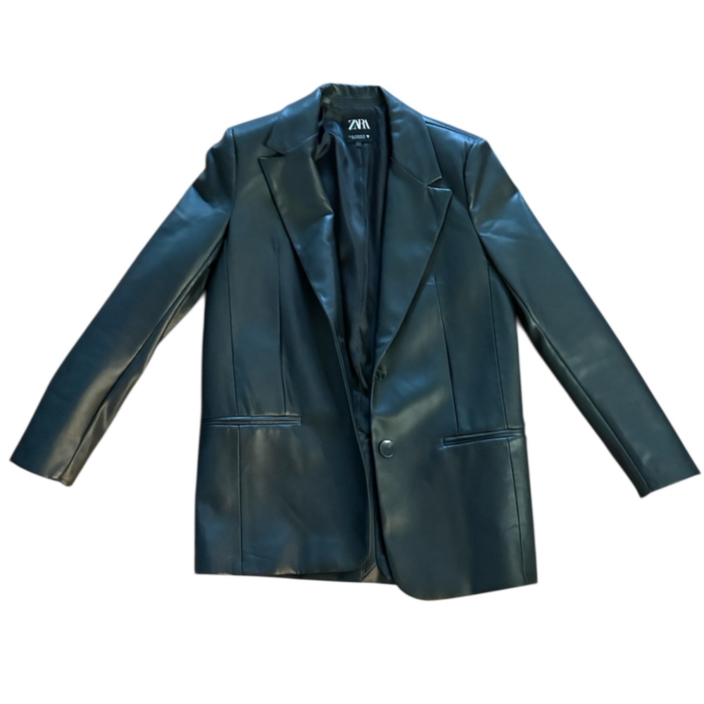 Zara Black Faux Leather Blazer